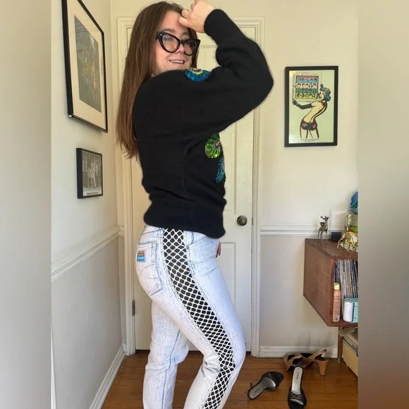 80s Vintage Angora Blend Peacock Sweater Sz M - Picture 3 of 7